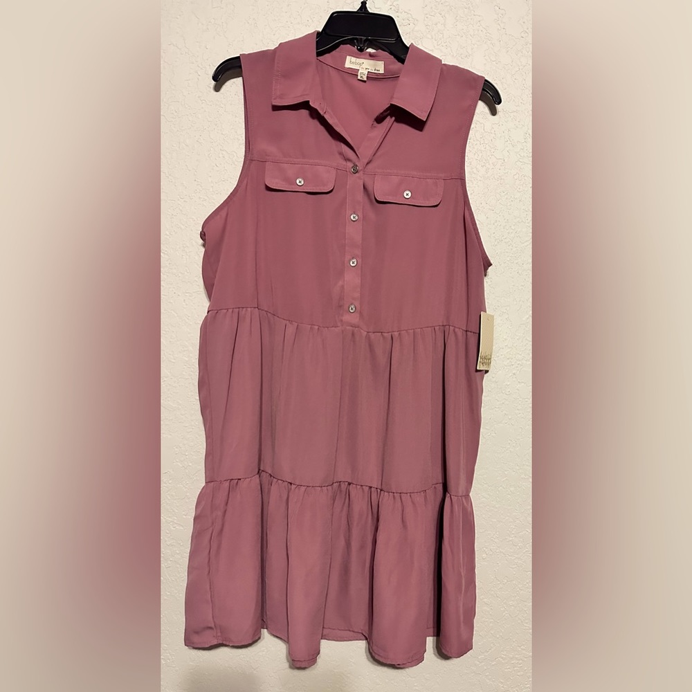 “NWT” BeBop women sleeveless button front collared shirt dress in Pink Taupe XL